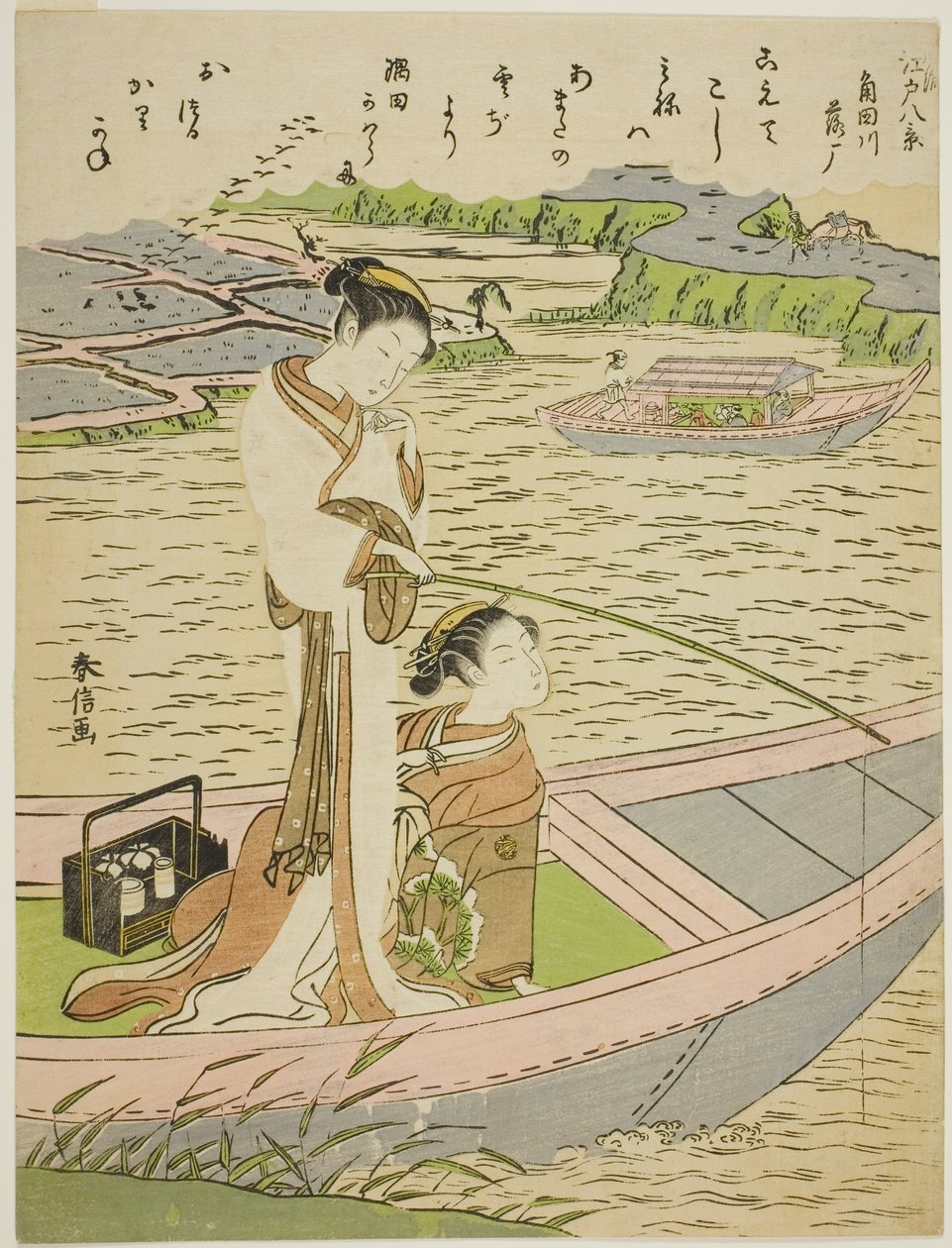 Husy sestupující po řece Sumida (Sumidagawa no rakugan), ze série „Osm módních pohledů na Edo (Furyu Edo hakkei)“ od Suzuki Harunobu