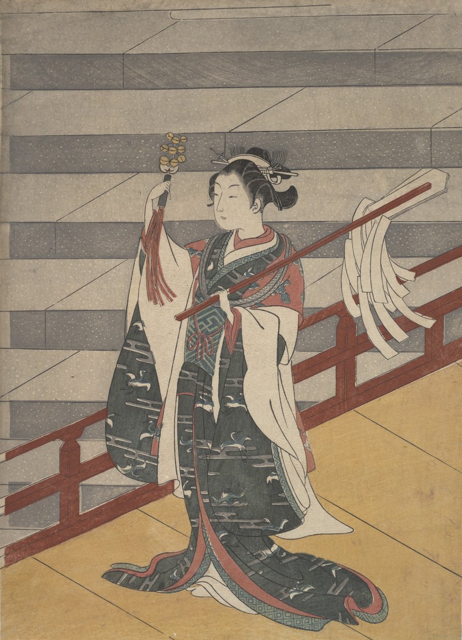 Dívka na balkóně nad kamenným schodištěm, ca. 1768, ca. 1768. od Suzuki Harunobu