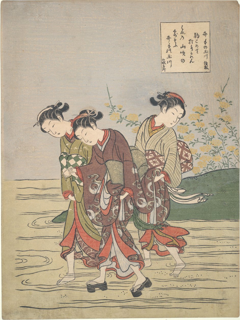 Dívky přecházející brodem Ide no Tamagawa od Suzuki Harunobu