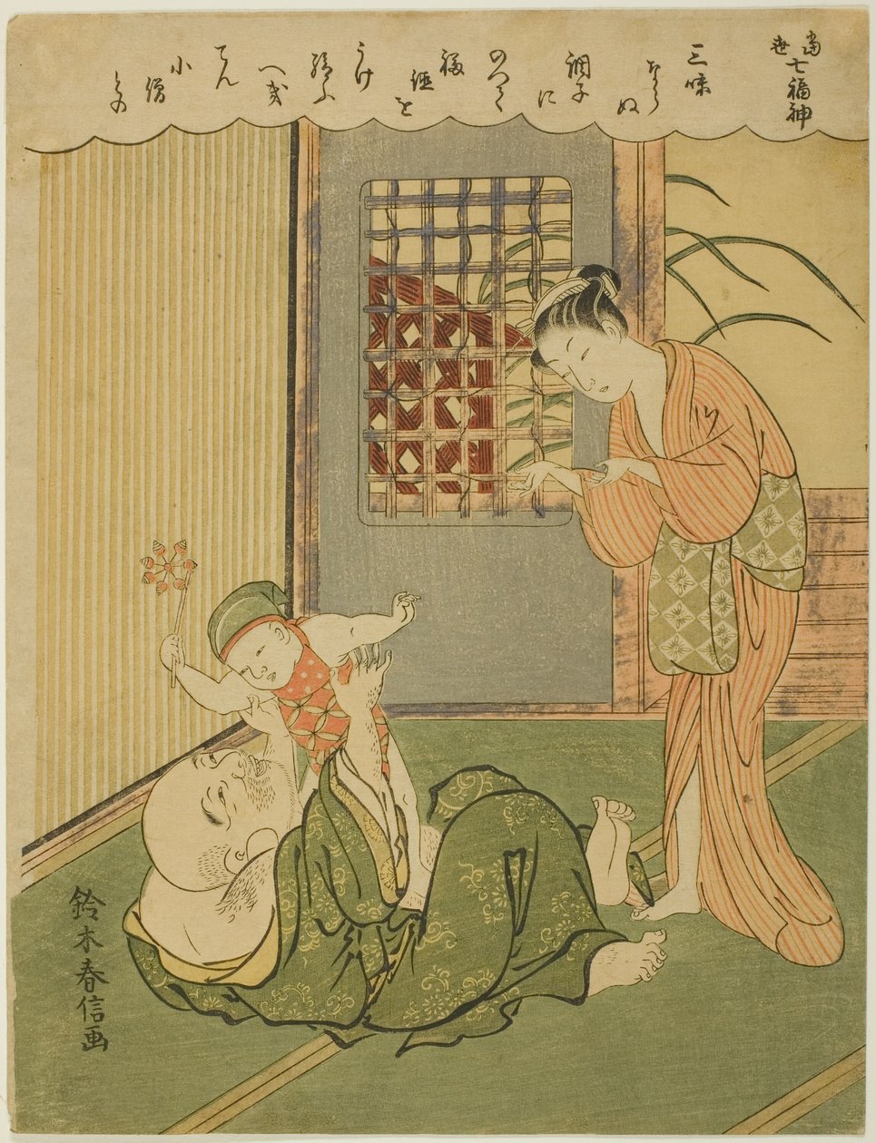 Hotei, ze série „Sedm bohů štěstí v moderním životě (Tosei Shichi-fukujin)“ od Suzuki Harunobu