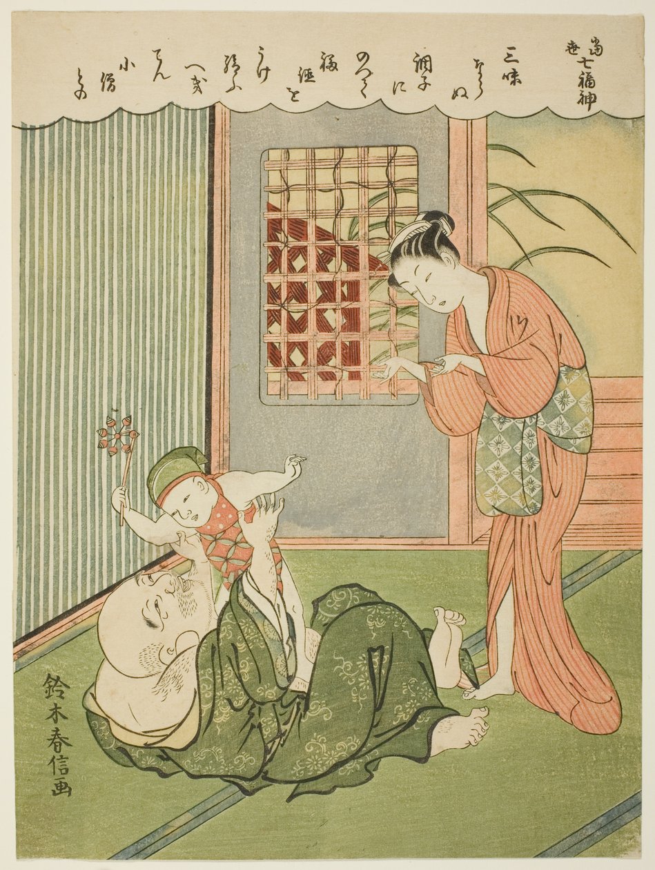 Hotei, ze série „Sedm bohů štěstí v moderním životě (Ukiyo shichi fukujin)“ od Suzuki Harunobu