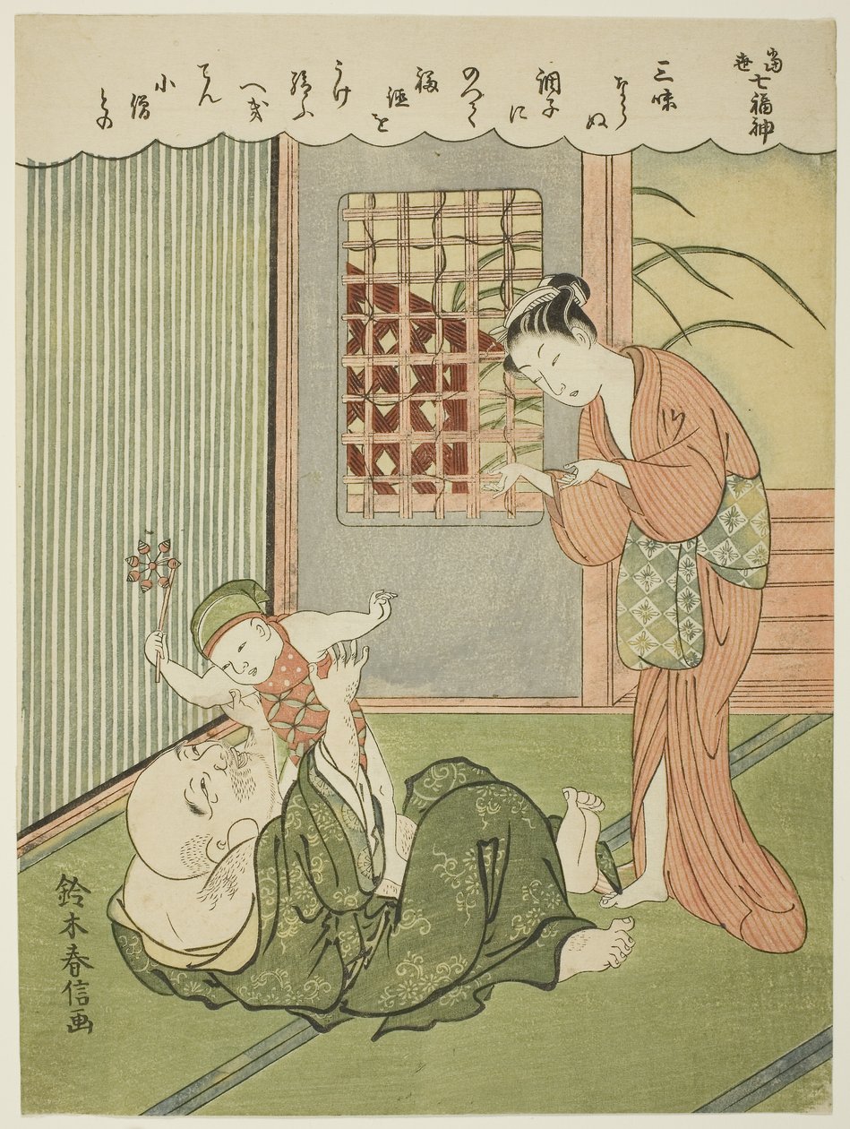 Hotei, ze série "Sedm bohů štěstí v moderním životě (Ukiyo shichi fukujin)". od Suzuki Harunobu