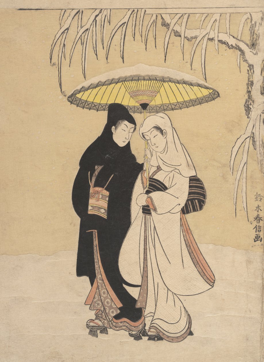 Milenci na procházce ve sněžné vráně a volavce, 1764-72., 1764-72. od Suzuki Harunobu