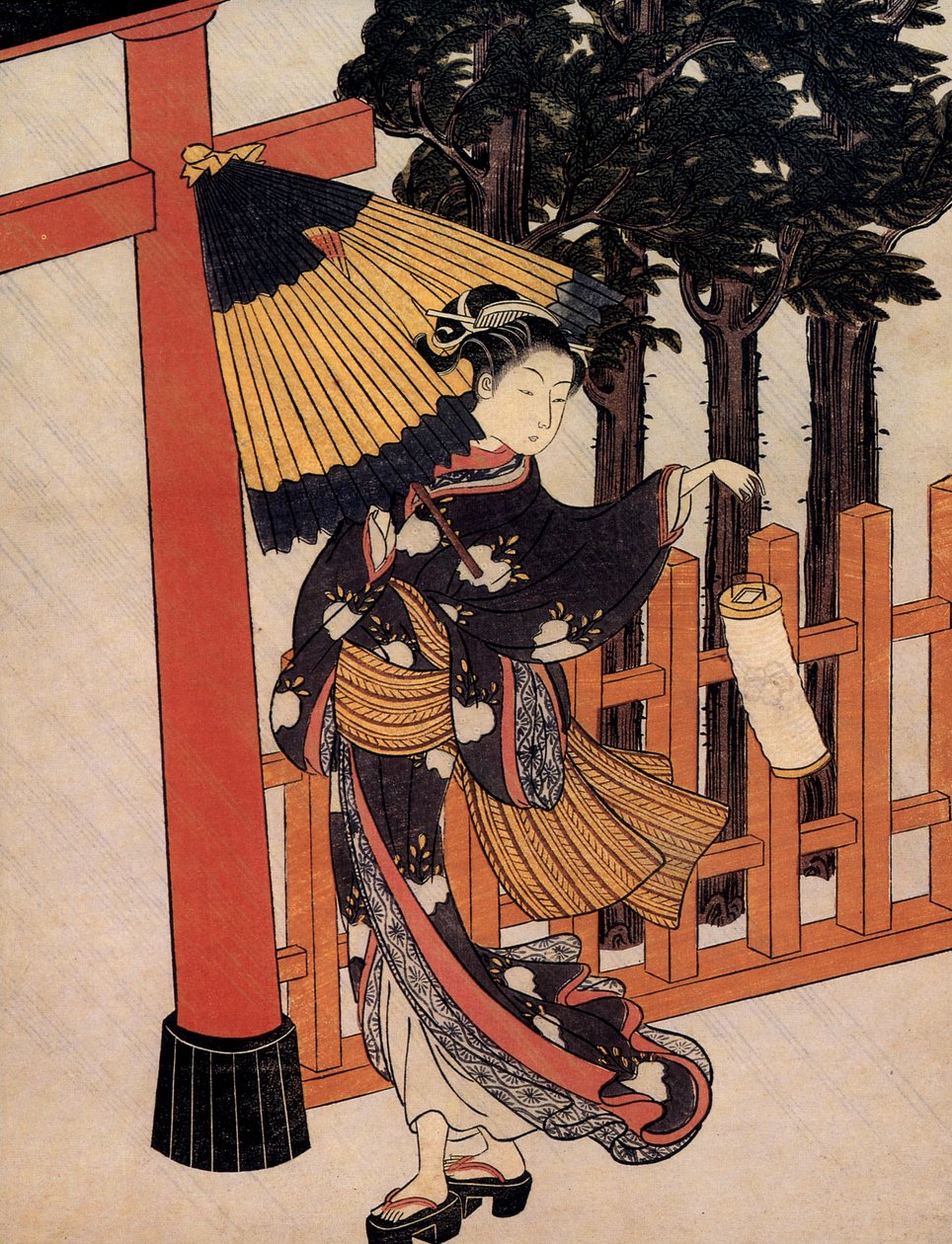 Pouť deštivou nocí, japonská známka Suzuki Harunobu (kolem 1724 1770) od Suzuki Harunobu