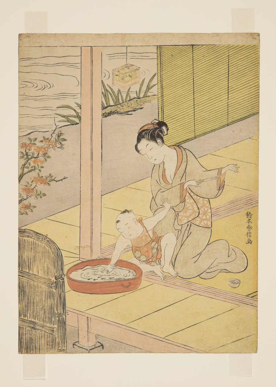 Playing with Minnows (barevný dřevořez) od Suzuki Harunobu