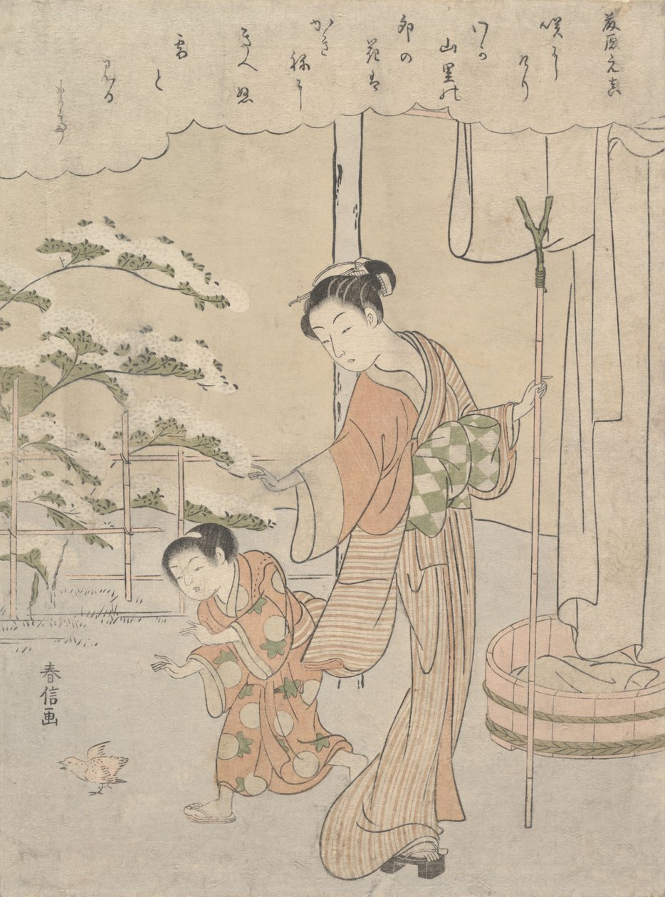 Báseň od Fujiwara no Motozane ca. 860 ze série třicet šest básníků, ca. 1768, ca. 1768. od Suzuki Harunobu