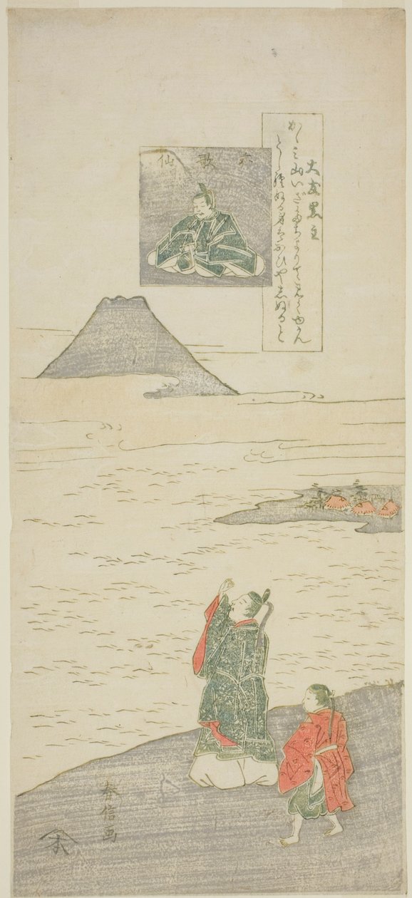 Báseň Otomo no Kuronushi, ze série „Šest slavných básníků (Rokkasen)“ od Suzuki Harunobu