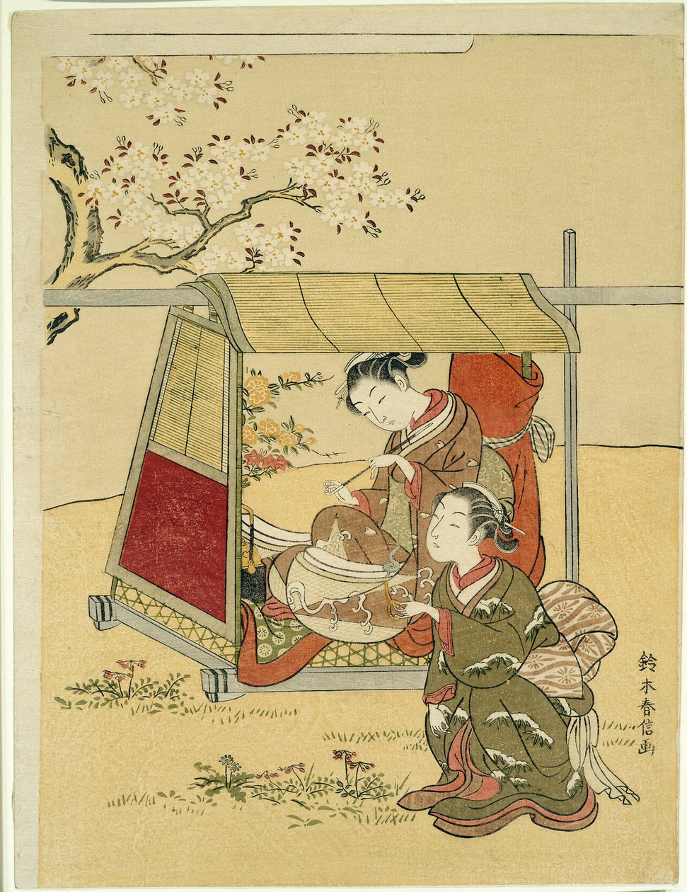 Odpočinek v Palanquin pod Cherry Blossoms od Suzuki Harunobu