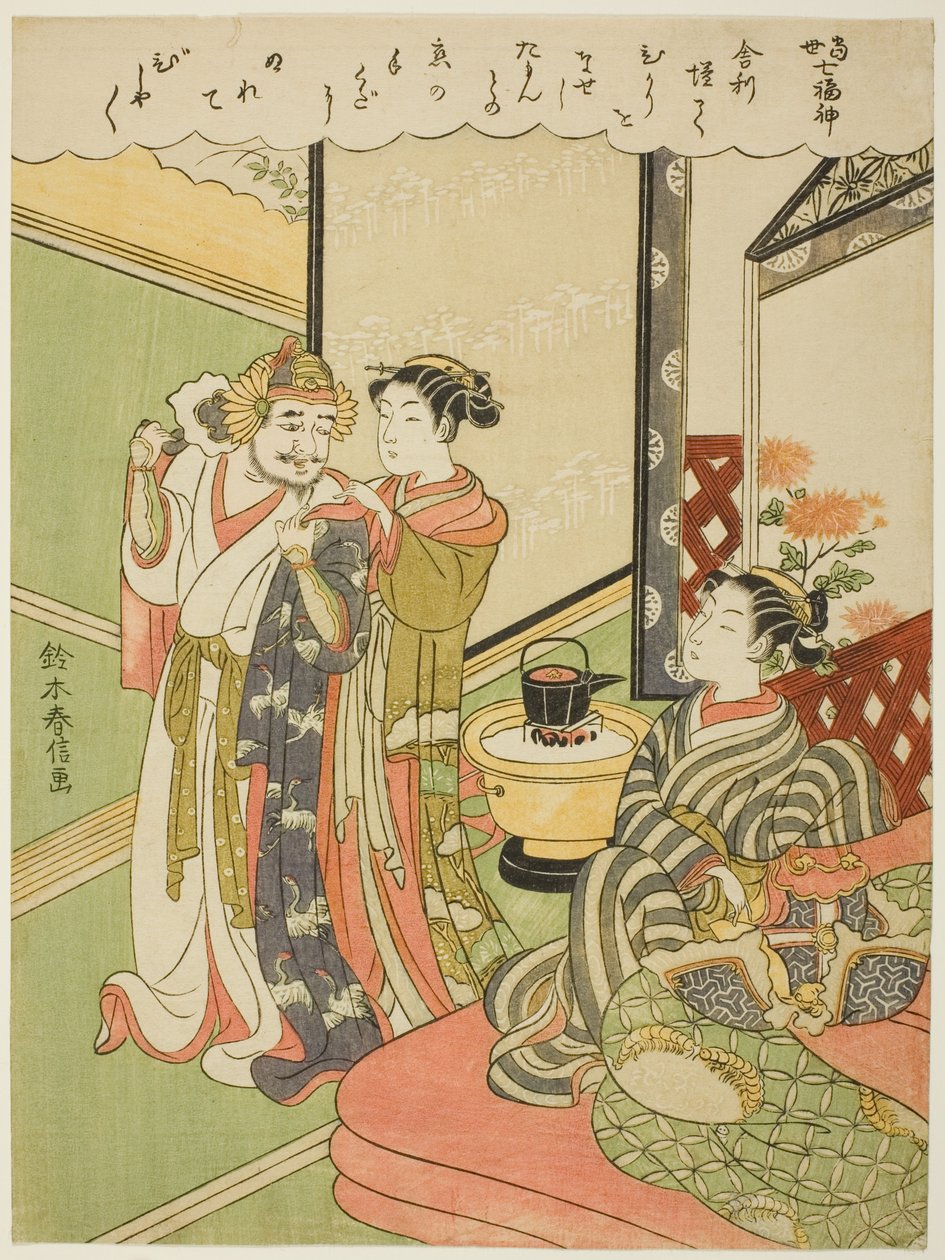 Tamonten, ze série „Sedm bohů štěstí v moderním životě (Tosei Shichi Fukujin)“ od Suzuki Harunobu