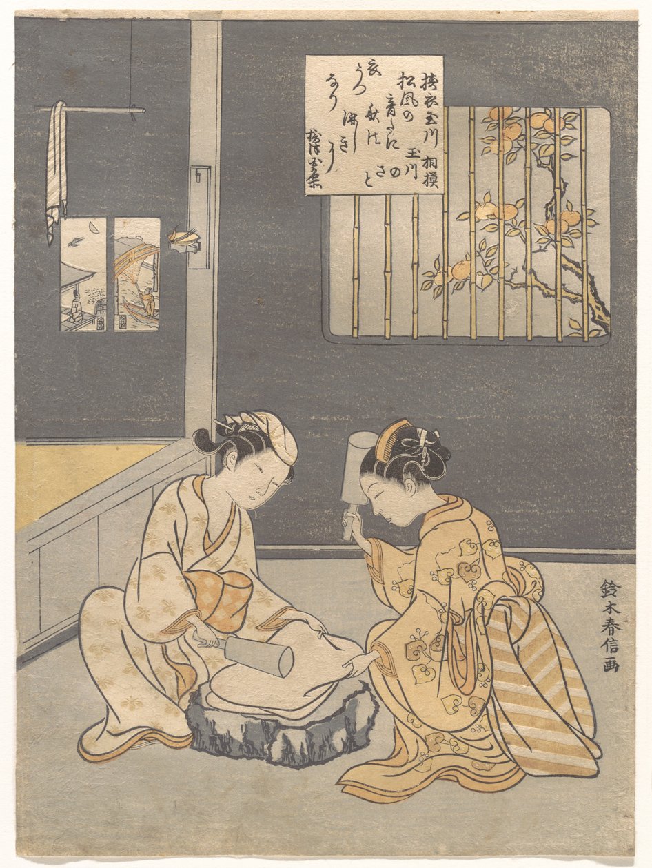Řeka klenotů valchování sukna, slavné místo v provincii Settsu (Tōi no Tamagawa, Settsu no meisho), z nepojmenovaného cyklu šesti řek klenotů (Mu Tamagawa) od Suzuki Harunobu