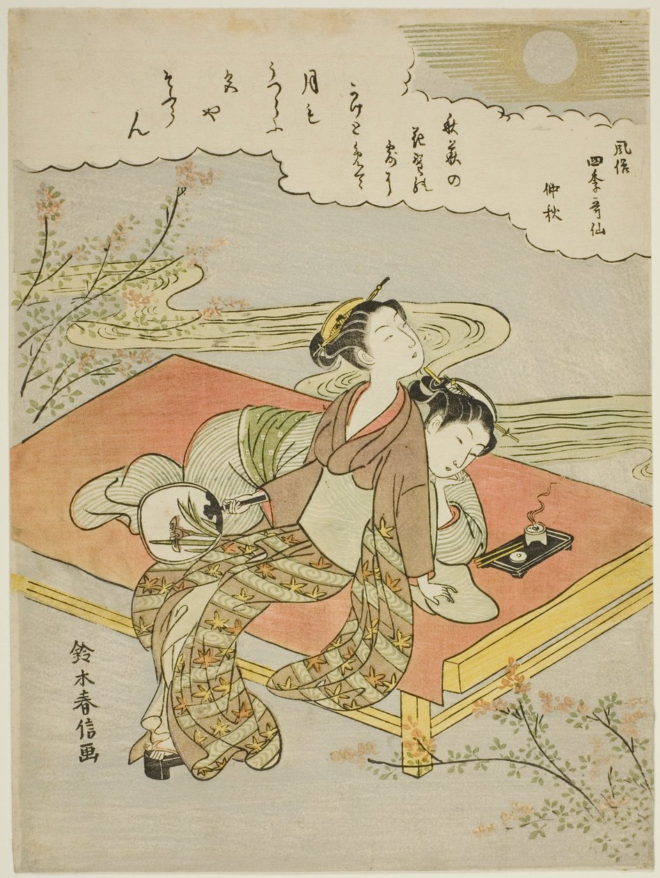 Osmý měsíc (Chushu), ze série "Populární verze nesmrtelných básníků ve čtyřech ročních obdobích (Fuzoku shiki kasen)" od Suzuki Harunobu