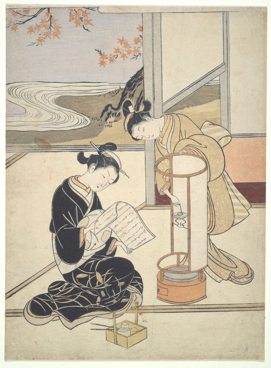Večerní záře Andonu: Zashiki Hakkei od Suzuki Harunobu