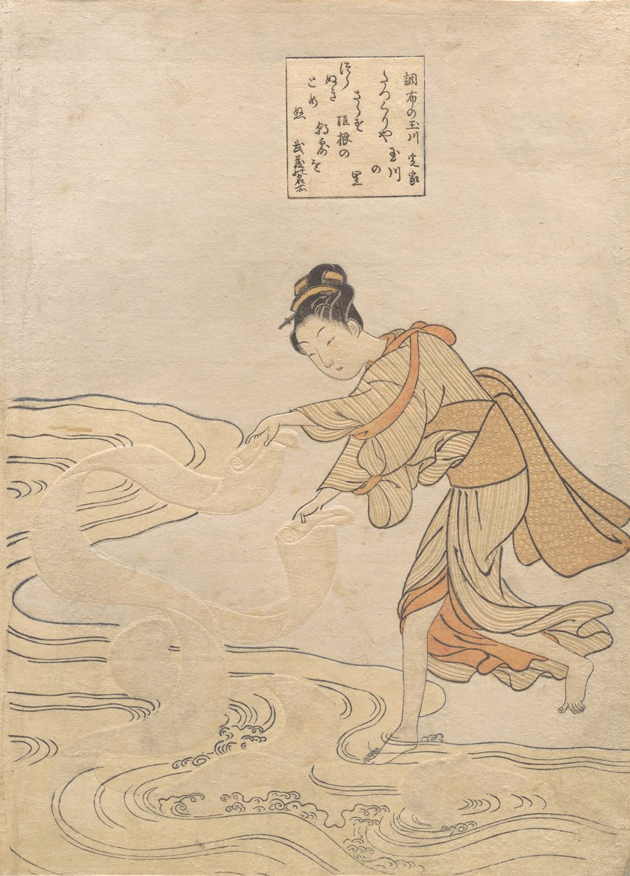 Řeka Te Jewe l Na řece Tama Chov Chov, že? 1768. , komár. 1768. od Suzuki Harunobu
