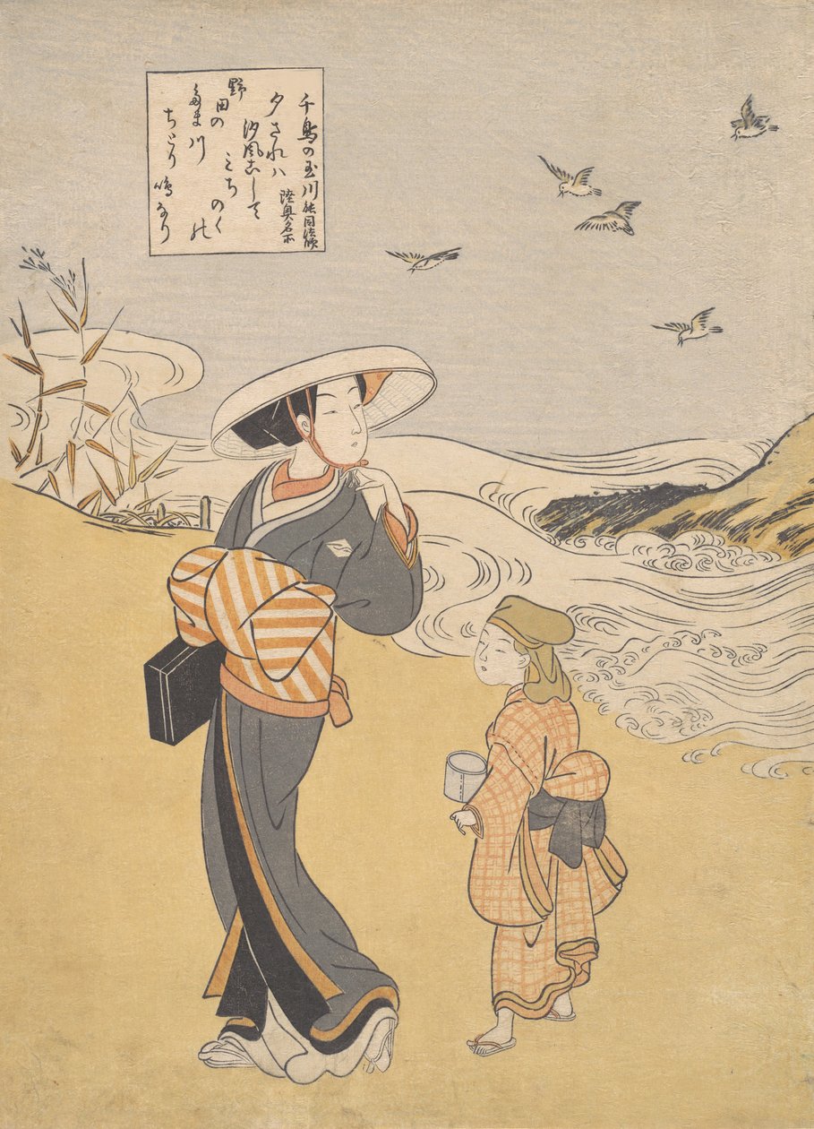 „Jewel River of Plovers, slavné místo v provincii Mutsu,“ ze série Six Jewel Rive... od Suzuki Harunobu