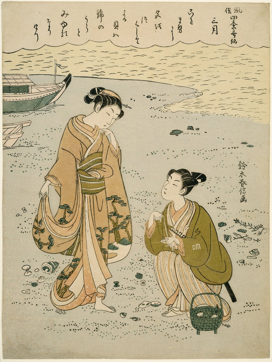 Třetí měsíc (Sangatsu), ze série "Populární verze nesmrtelných básníků ve čtyřech ročních obdobích (Fuzoku shiki kasen)" od Suzuki Harunobu