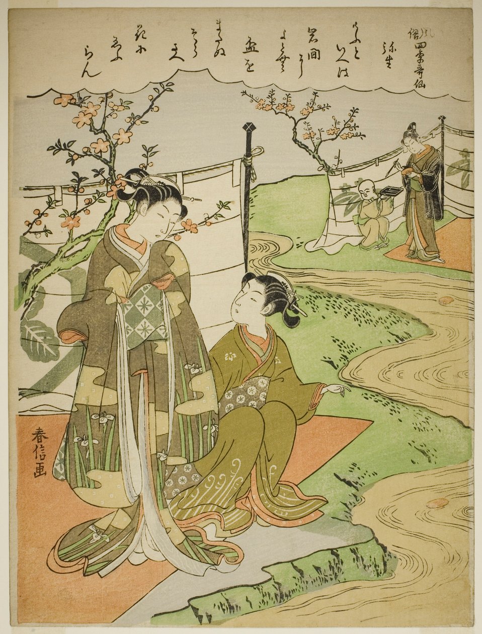 Třetí měsíc (Yayoi), ze série "Populární verze nesmrtelných básníků ve čtyřech ročních obdobích (Fuzoku shiki kasen)" od Suzuki Harunobu