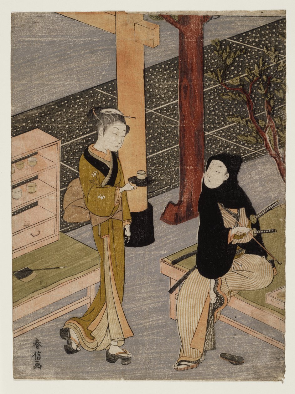 Umělec a O-sen, ca. 1769 (dřevotisk) od Suzuki Harunobu