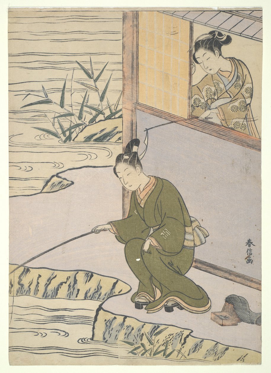 Lechtání rybáře od Suzuki Harunobu