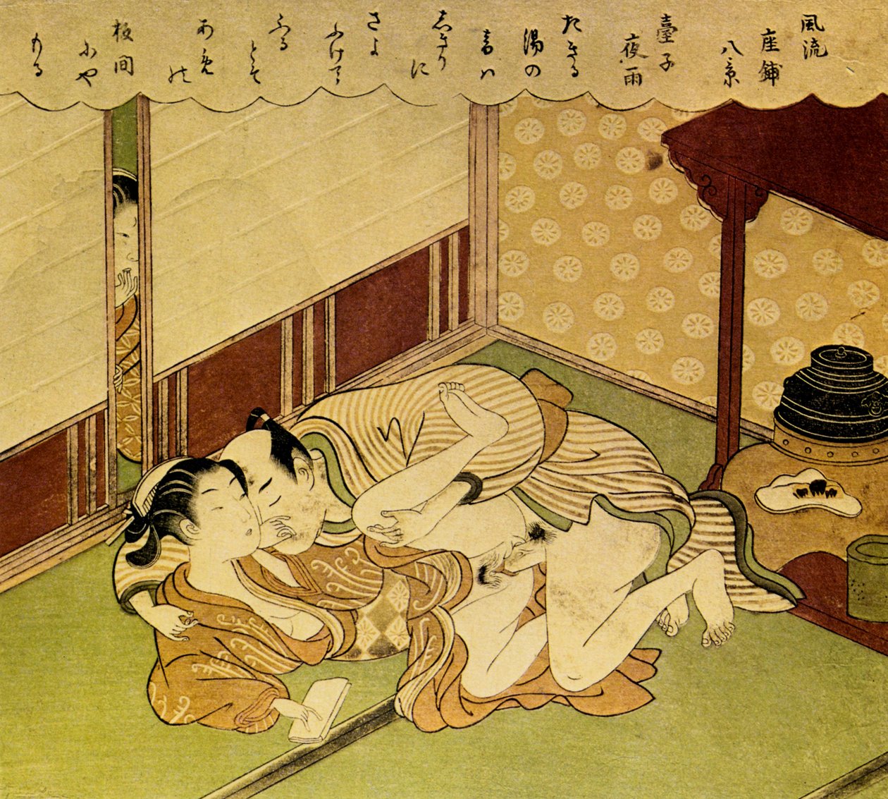 Two Lovers Shunga - erotický dřevotisk, cca. 1750 od Suzuki Harunobu