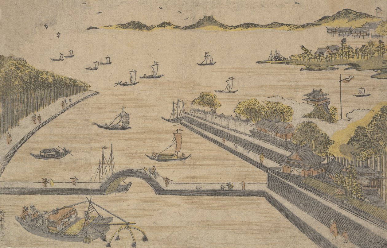 Pohled na Fukagawa, Edo nebo? 1764. , komár. 1764. od Suzuki Harunobu