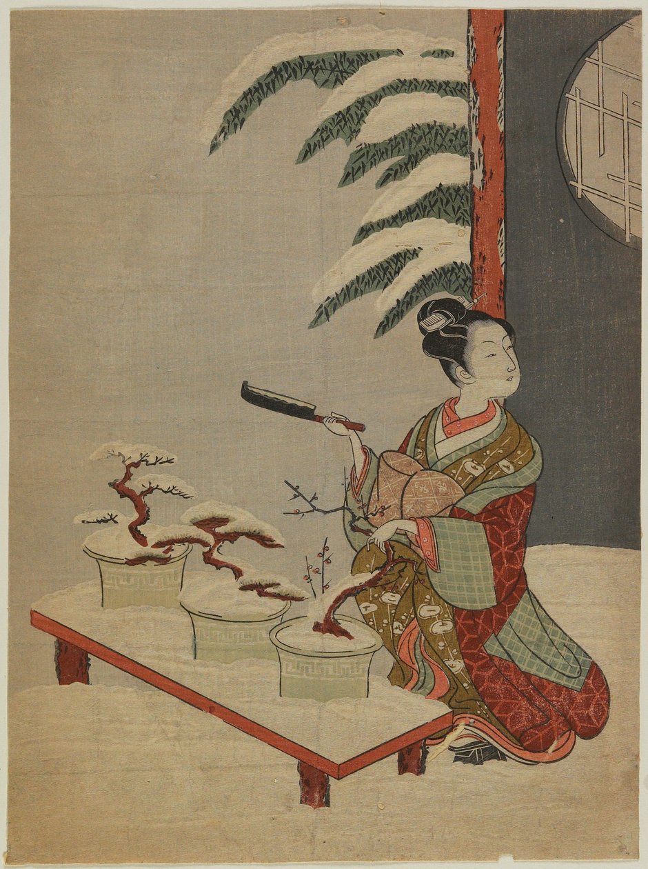 Vizuální parodie na hru Noh „Hachi no ki“ od Suzuki Harunobu