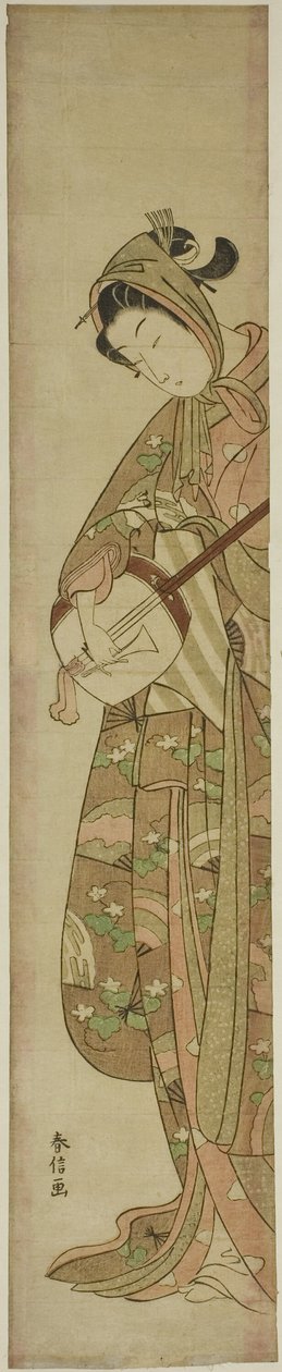 Žena hrající na Shamisen od Suzuki Harunobu