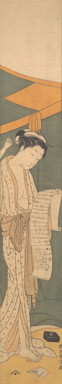Žena v nočním rouchu čte dopis, 1764-72., 1764-72. od Suzuki Harunobu