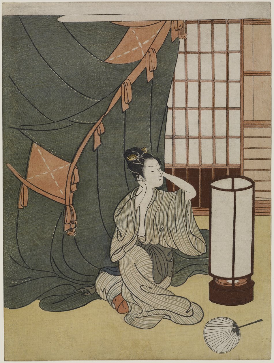 Žena z Yongu před moskytiérou, po roce 1766 od Suzuki Harunobu