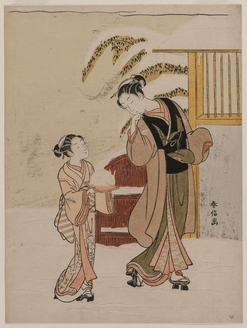 Mladá žena obdivující sněžného králíka, konec 1760. od Suzuki Harunobu