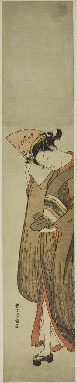 Mladá žena držící ventilátor od Suzuki Harunobu