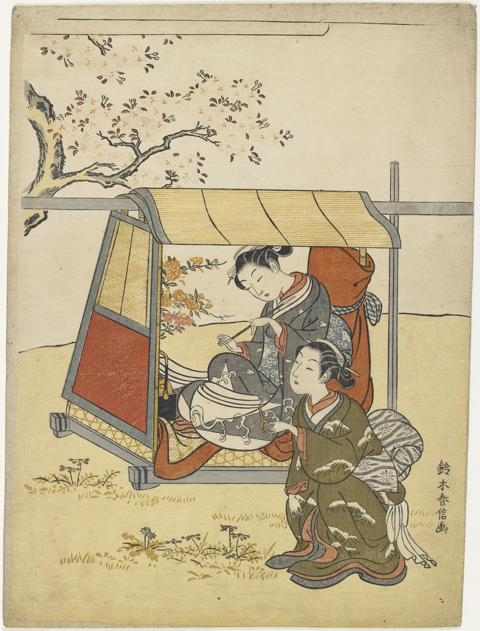 Mladá žena pozorující třešňové květy jako Mitate Lady Nakanokimi, c. 1767 od Suzuki Harunobu