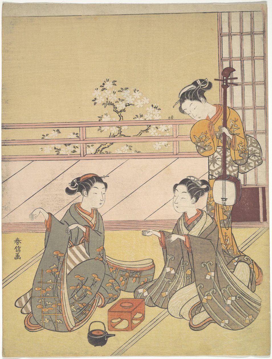 Mladé ženy hrající kitsune-ken (liščí hra) od Suzuki Harunobu