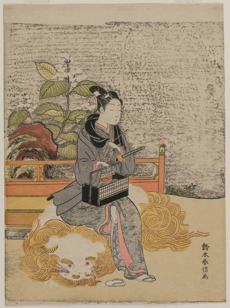 Mládež představující Monju, Boha moudrosti na lvu, c. 1767. od Suzuki Harunobu