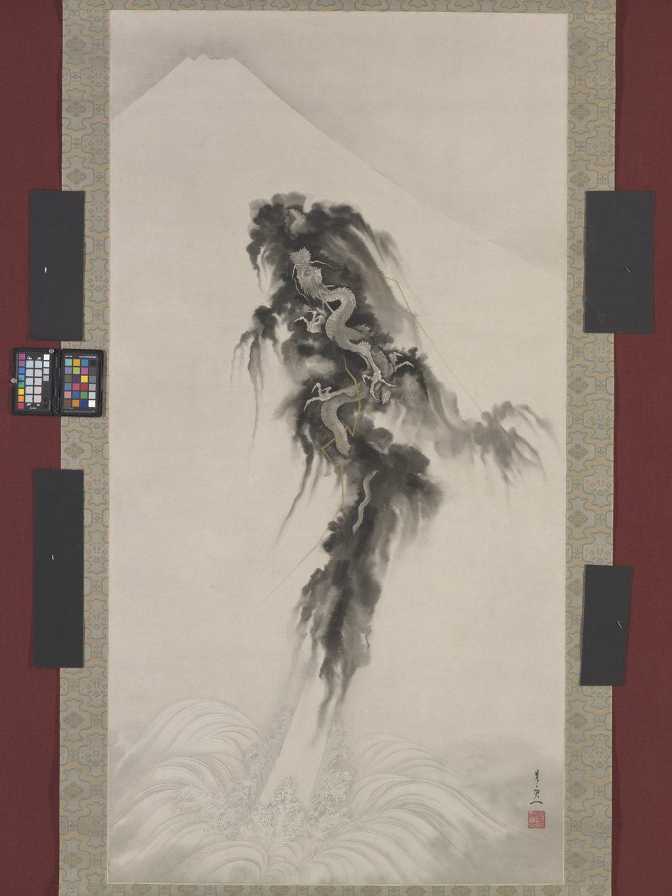Rising Dragon a hora Fuji (inkoust a zlato na papíře) od Suzuki Kiitsu