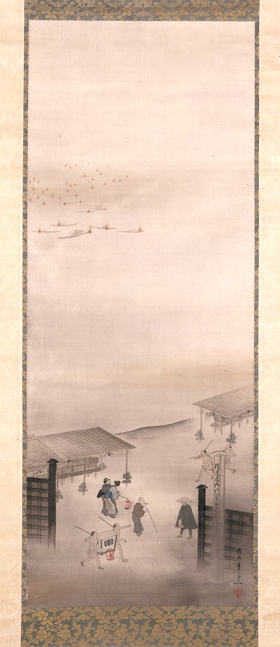 Yoshiwara a Shinagawa (inkoust, barva a zlato na hedvábí) od Suzuki Kiitsu