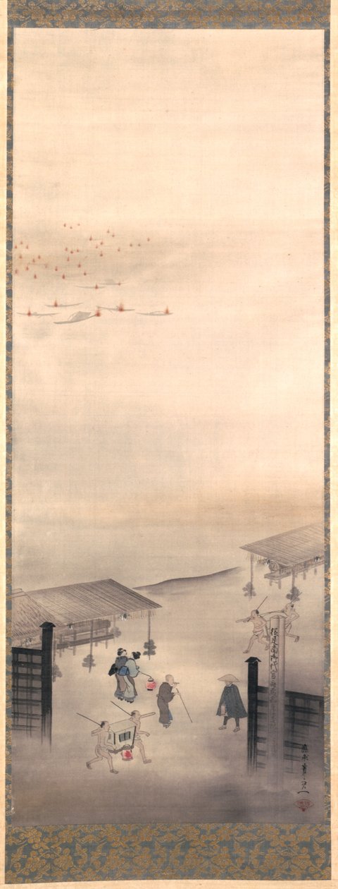Yoshiwara a Shinagawa, období Edo (inkoust, barva a zlato na hedvábí) od Suzuki Kiitsu