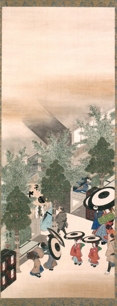 Yoshiwara a Shinagawa, období Edo (inkoust, barva a zlato na hedvábí) od Suzuki Kiitsu