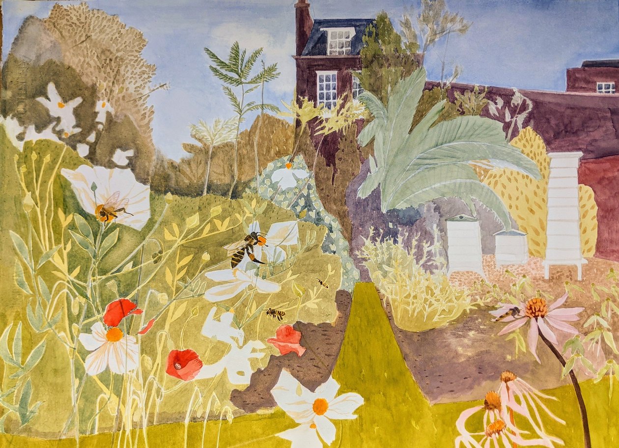 Včely milují květiny, květiny milují včely, 2021 (akvarel na papíře) od Suzy Fasht