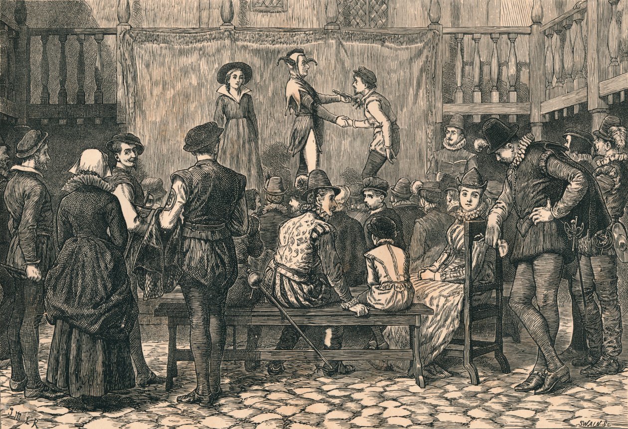Hra v London Inn Yard, V době královny Alžběty, c1873. od Swain