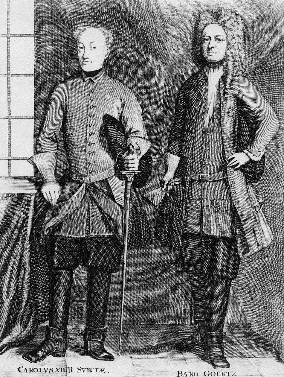 Karel XII Švédský se svým poradcem baronem Gortzem od Swedish School