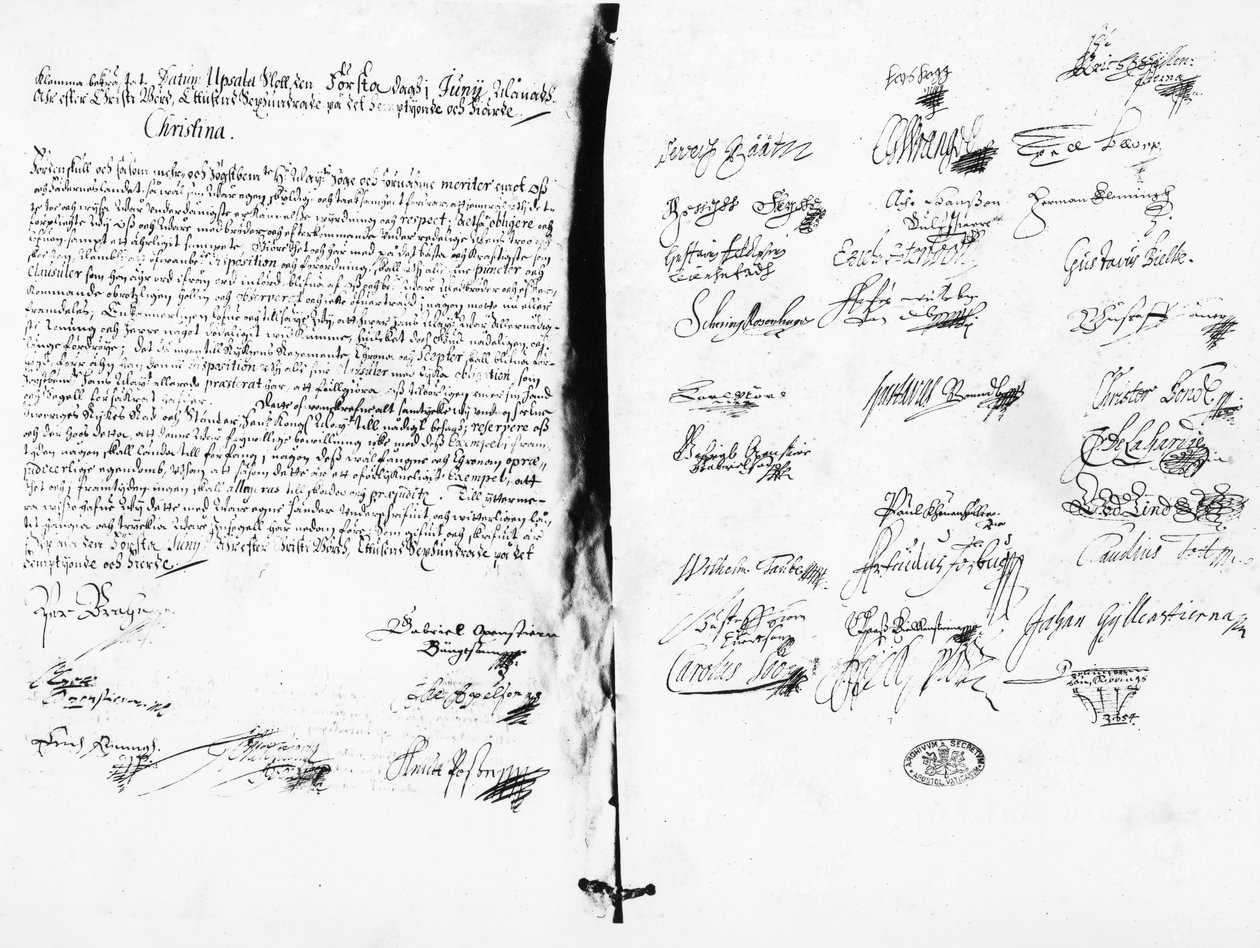 Prohlášení o abdikaci Christiny, královny Švédska, 1654 (psaní) od Swedish School