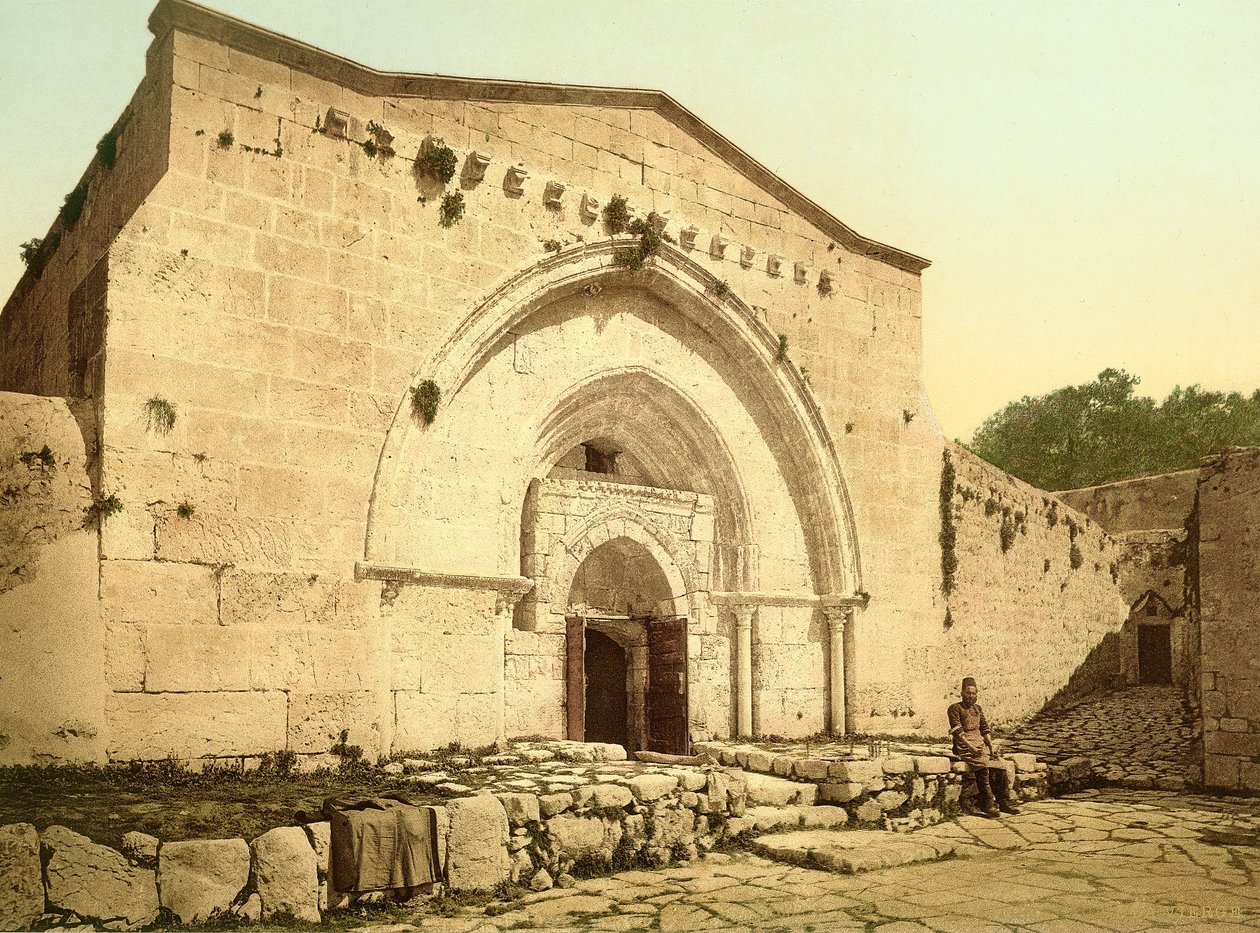 Fasáda kostela Hrobu Panny Marie v údolí Kedron, Jeruzalém, kolem 1880-1900 (fotochrom) od Swiss Photographer