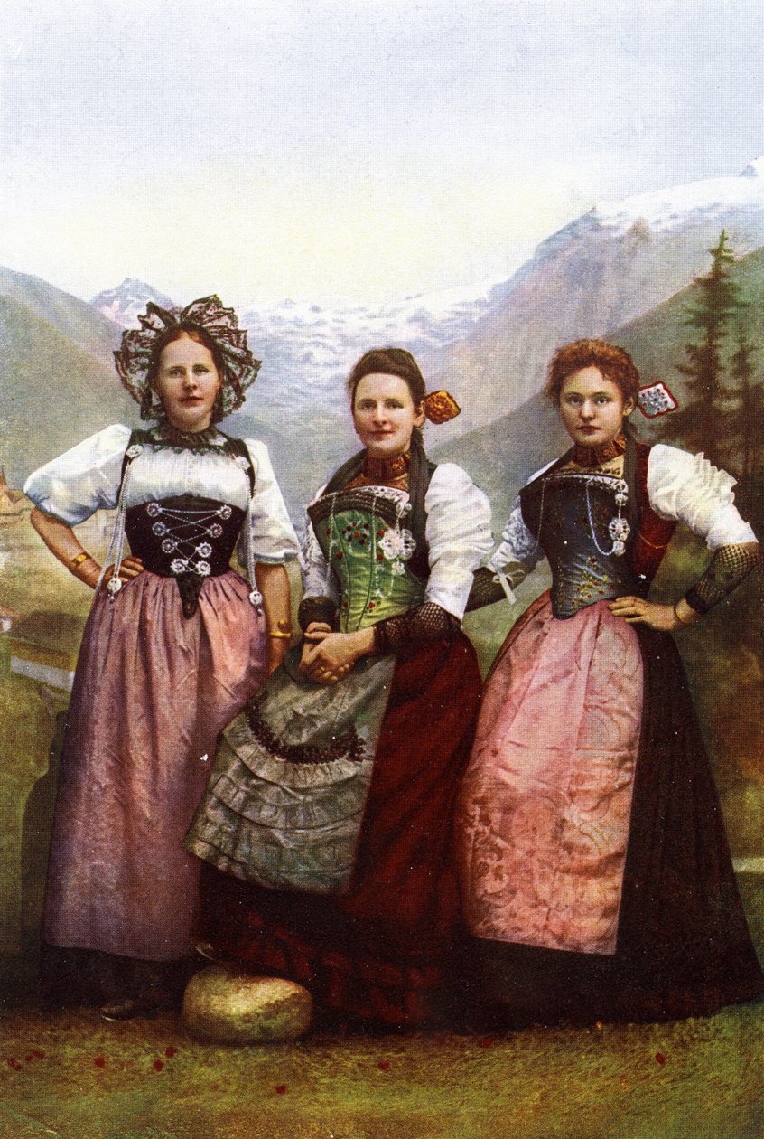 Tři švýcarské dívky, konec 19. století od Swiss Photographer