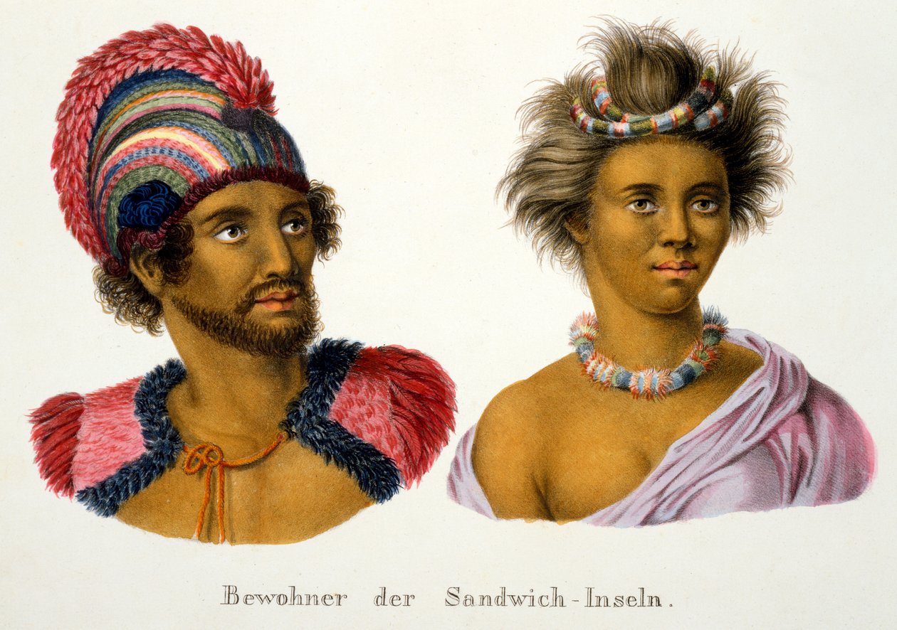 Domorodci z Sandwich Isles, Pacific, z Etnologické studie různých rasových typů z různých kontinentů, C.I. Brodtmann, 1824 od Swiss School