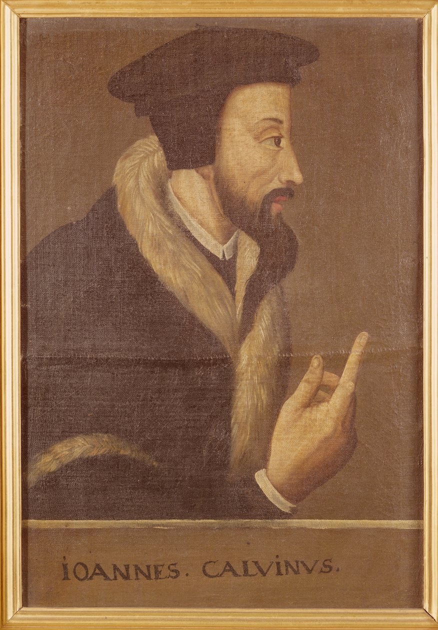 Portrét Jana Kalvína (1509-64) francouzského teologa a reformátora od Swiss School