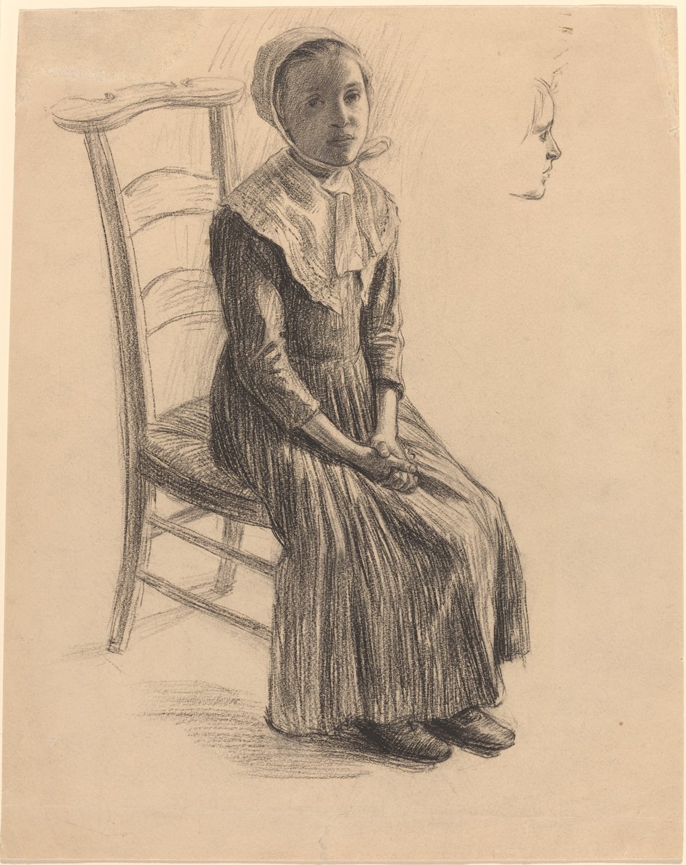 Sedící dívka v selském kostýmu od Swiss 19th Century