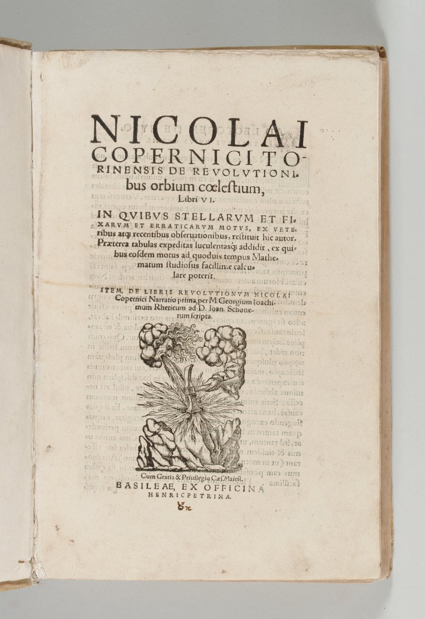 Revoluce nebeských světů od Mikuláše Koperníka (1473-1543) s De libris revolutionum Nicolai Copernici Narratio prima od Georga Johanna Rheticuse (1514-74), Basilej: Heinrich Petri od Swiss School