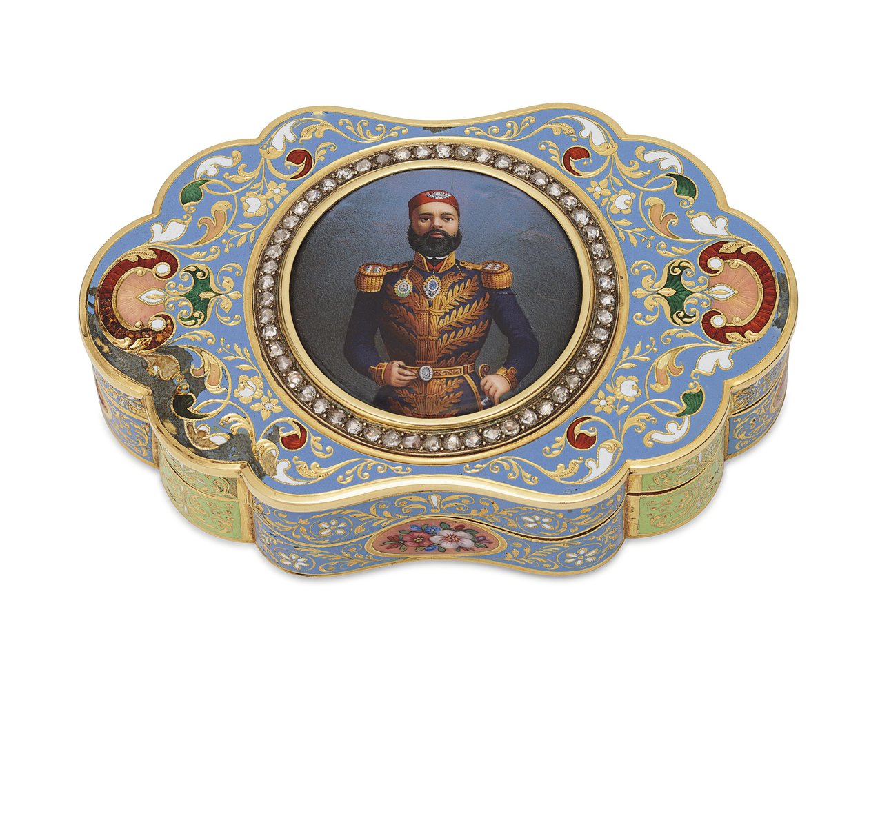 Zlatá krabička se smaltovaným portrétem egyptského místokrále Abbáse I., kolem roku 1820 (zlato, smalt a diamanty) od Swiss School