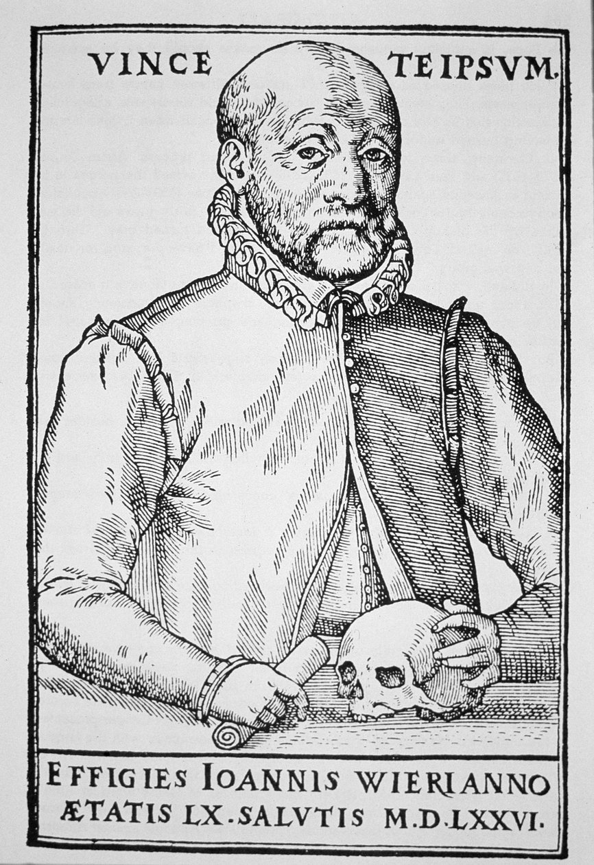 John Wier (1516-88) kopie ilustrace z De Lamiis Liber, Basilej 1577, použitá v Historii magie, publikované koncem 19. od Swiss School