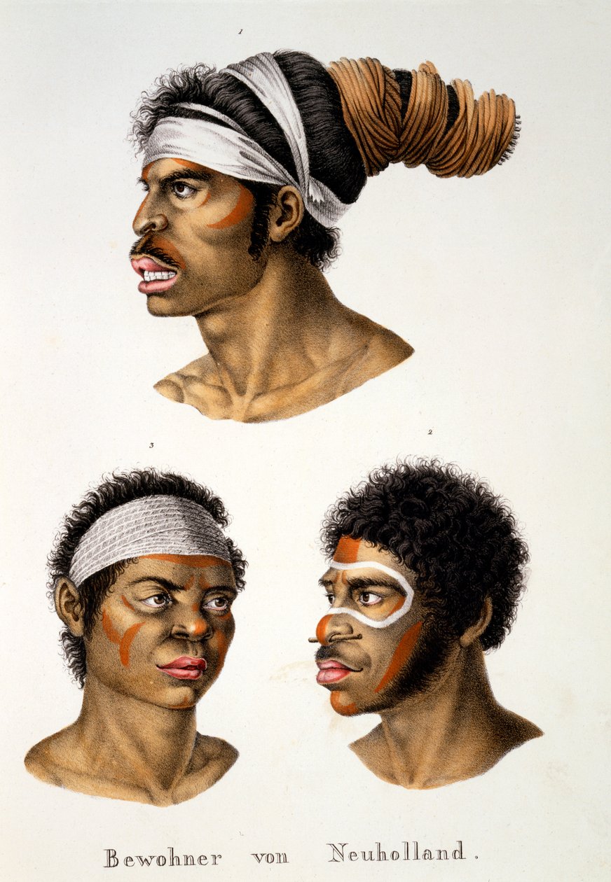 Domorodci z Nového Holandska (Austrálie), z Etnologické studie různých rasových typů z různých kontinentů, C.I. Brodtmann, 1824 od Swiss School